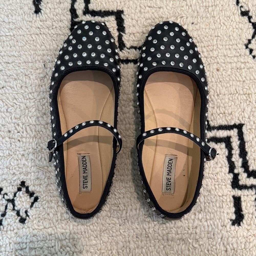 Steve Madden Black Flats with Silver Accents